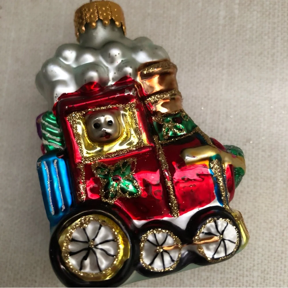 Vintage‎ Glass Santa Engine Train Christmas Ornament